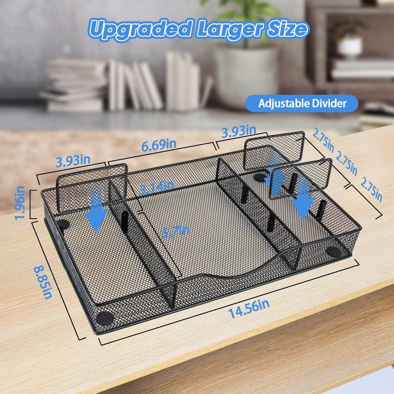 VyGrow Desk Drawer Organizer, Metal Mesh Drawer Organizer Tray with 6 Adjustable Compartment, Tray Organizer for Desktop, Kitchen, Bathroom, Makeup, Vanity - 14.5x8.8x1.96 inch, Black, 1PC Large - Image 4